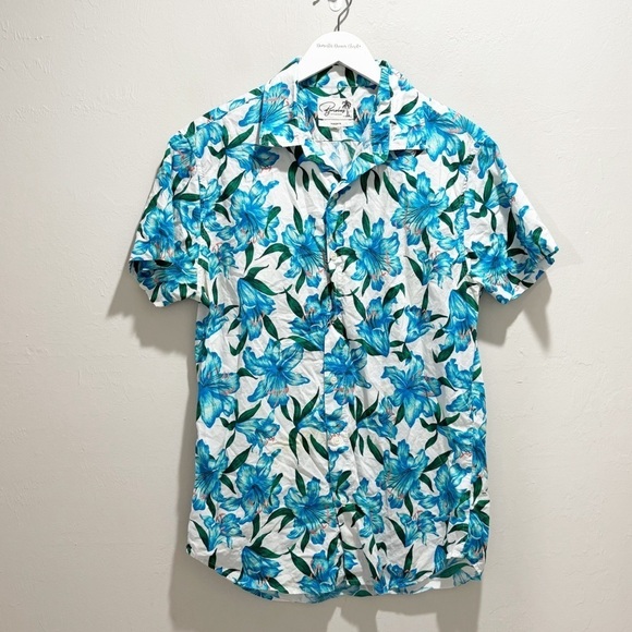 BONOBOS Men’s Blue Hawaiian Print Floral Short Sleeve Shirt Standard Fit M - Picture 1 of 9